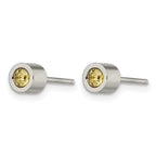Chisel Stainless Steel Polished Yellow CZ November Birthstone Post Stud Earrings