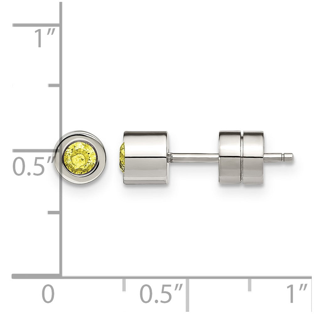 Chisel Stainless Steel Polished Yellow CZ November Birthstone Post Stud Earrings