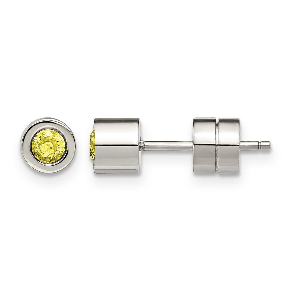 Chisel Stainless Steel Polished Yellow CZ November Birthstone Post Stud Earrings