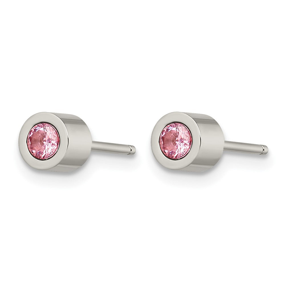 Chisel Stainless Steel Polished Pink CZ October Birthstone Post Stud Earrings