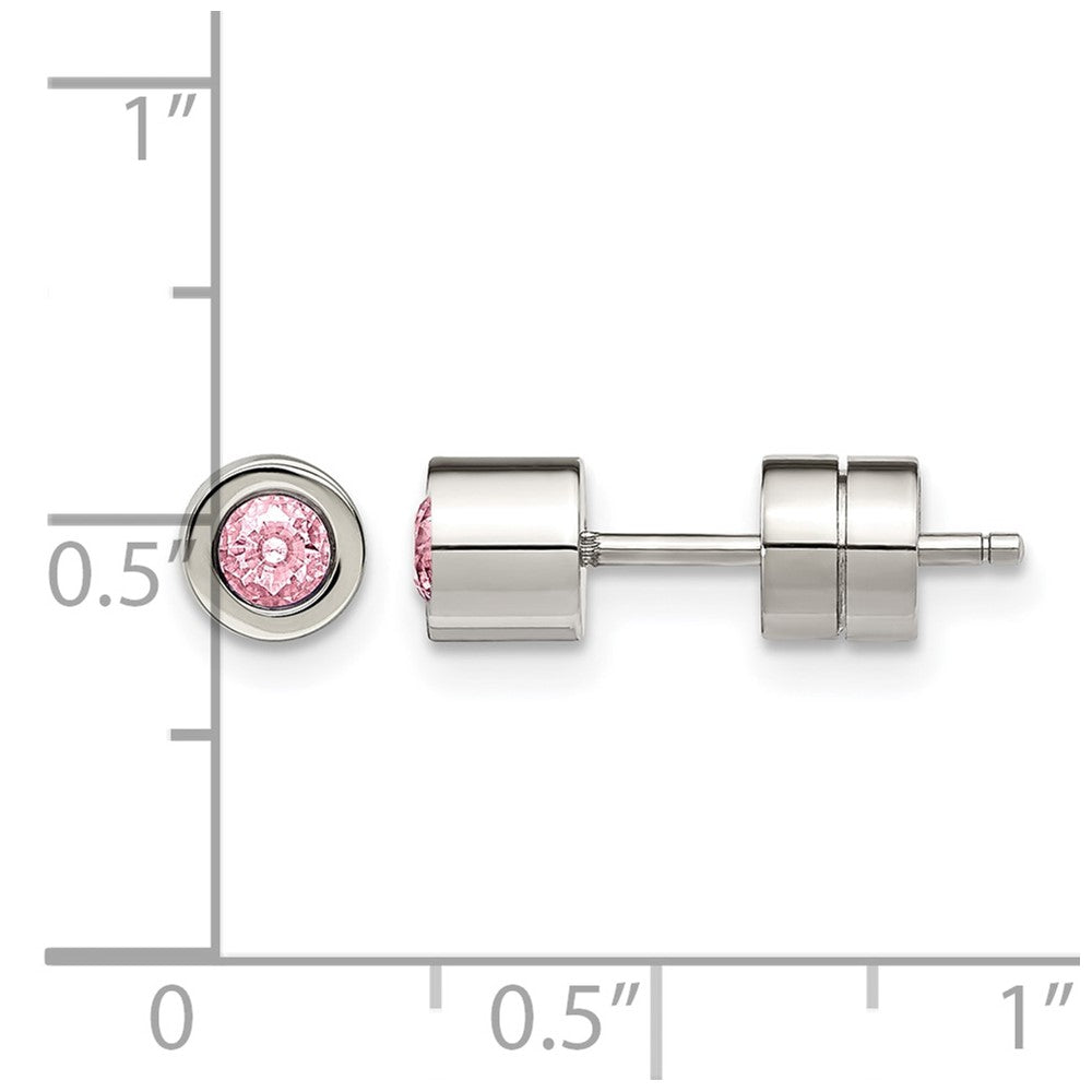 Chisel Stainless Steel Polished Pink CZ October Birthstone Post Stud Earrings