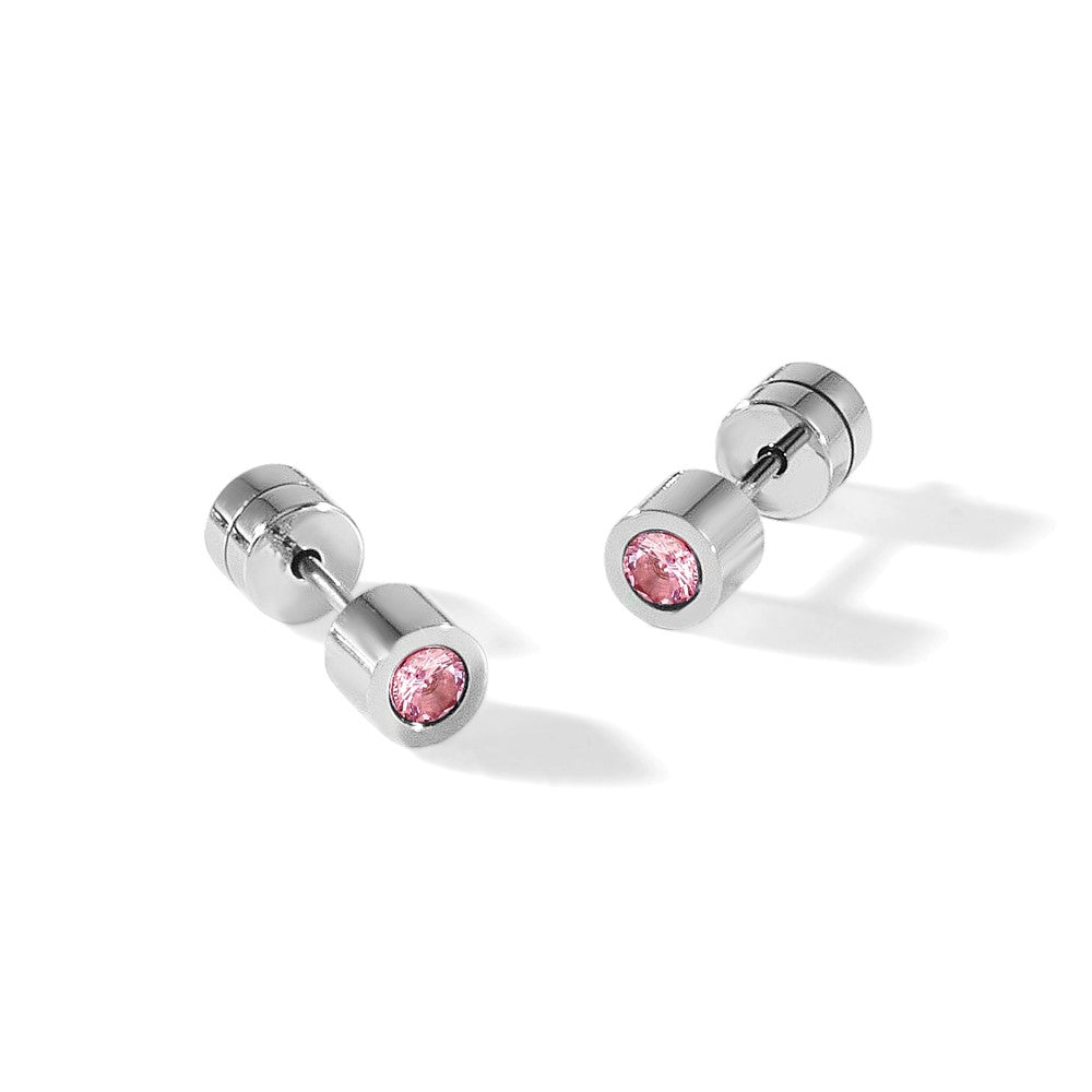 Chisel Stainless Steel Polished Pink CZ October Birthstone Post Stud Earrings