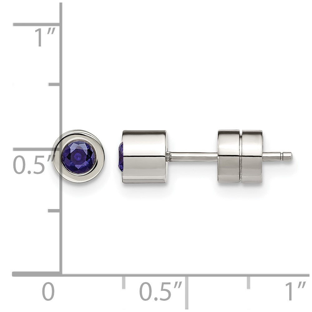Chisel Stainless Steel Polished Blue CZ September Birthstone Post Stud Earrings