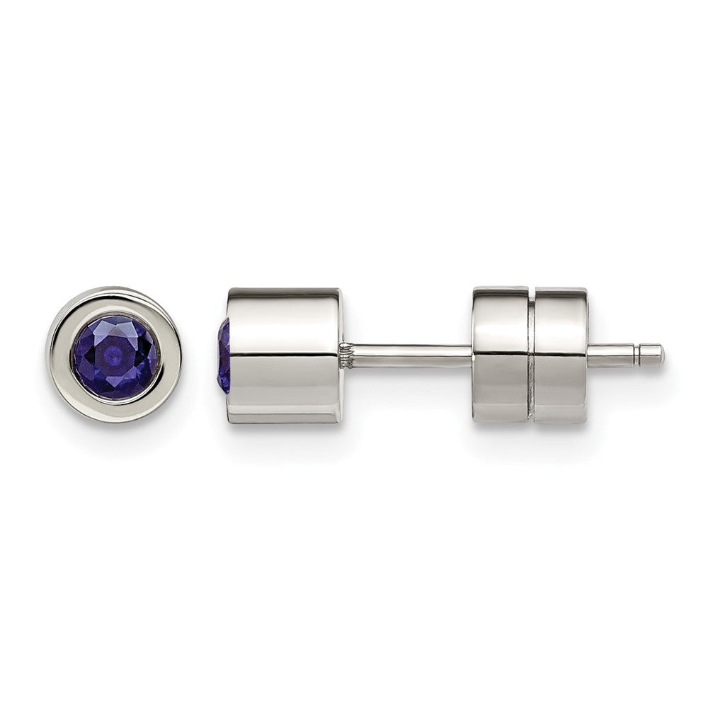 Chisel Stainless Steel Polished Blue CZ September Birthstone Post Stud Earrings