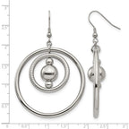 Stainless Steel Polished and Textured Geometric Circle Dangle Earrings