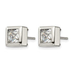 Chisel Stainless Steel Polished Square CZ Post Earrings