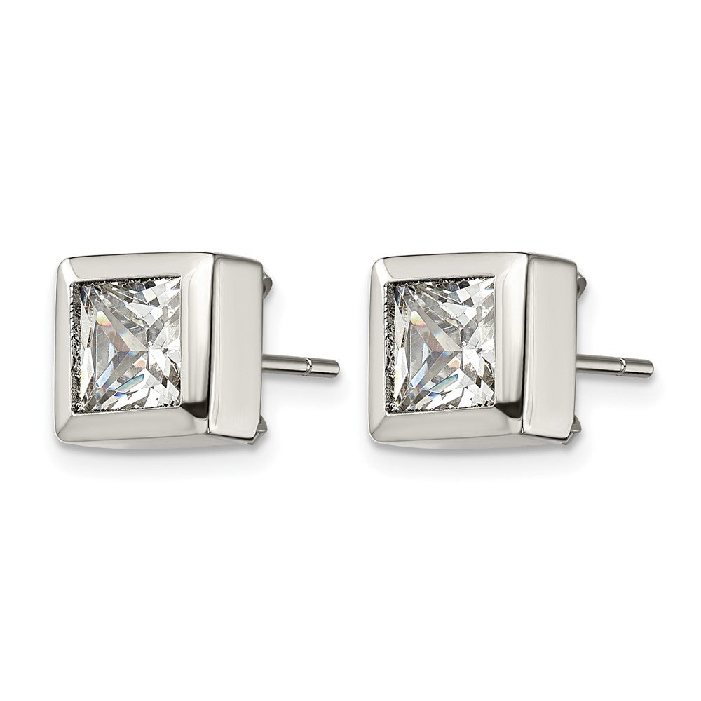 Chisel Stainless Steel Polished Square CZ Post Earrings