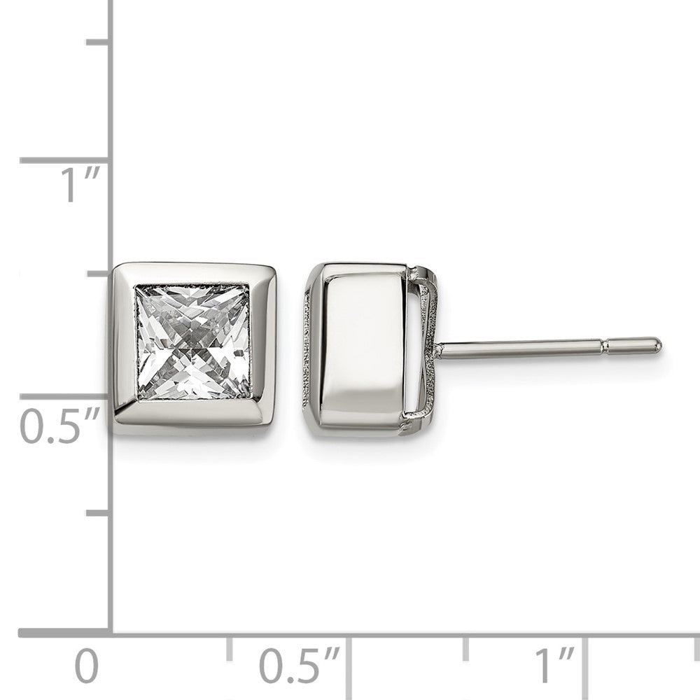 Chisel Stainless Steel Polished Square CZ Post Earrings