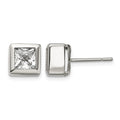 Chisel Stainless Steel Polished Square CZ Post Earrings