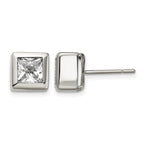 Chisel Stainless Steel Polished Square CZ Post Earrings
