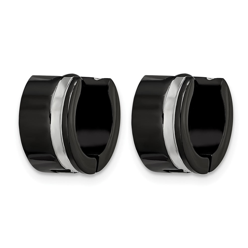 Chisel Stainless Steel Polished Black IP-plated Hinged Hoop Earrings