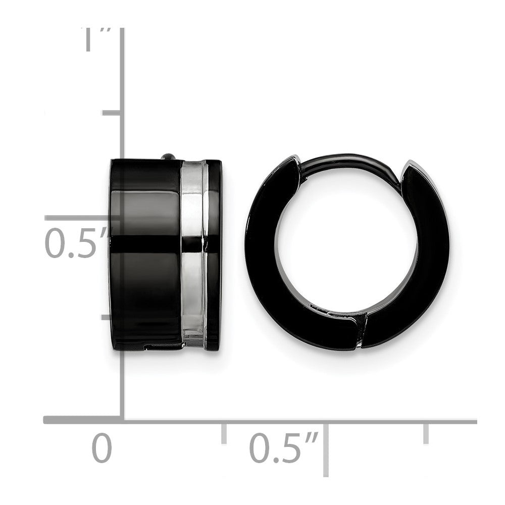 Chisel Stainless Steel Polished Black IP-plated Hinged Hoop Earrings