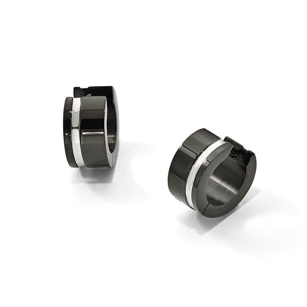 Chisel Stainless Steel Polished Black IP-plated Hinged Hoop Earrings