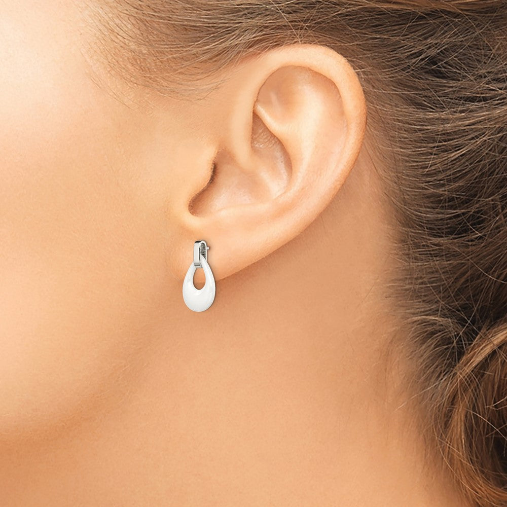 Chisel Stainless Steel Polished with White Ceramic Post Dangle Earrings