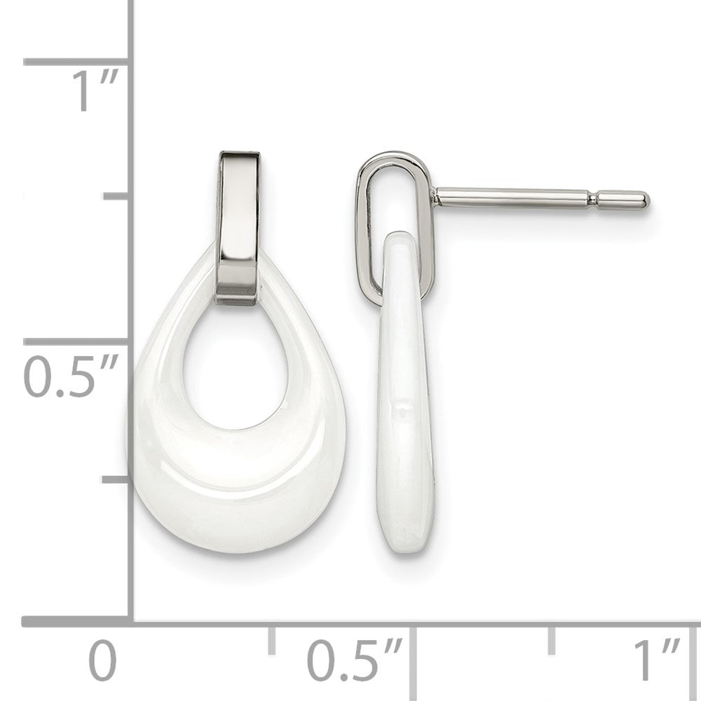 Chisel Stainless Steel Polished with White Ceramic Post Dangle Earrings
