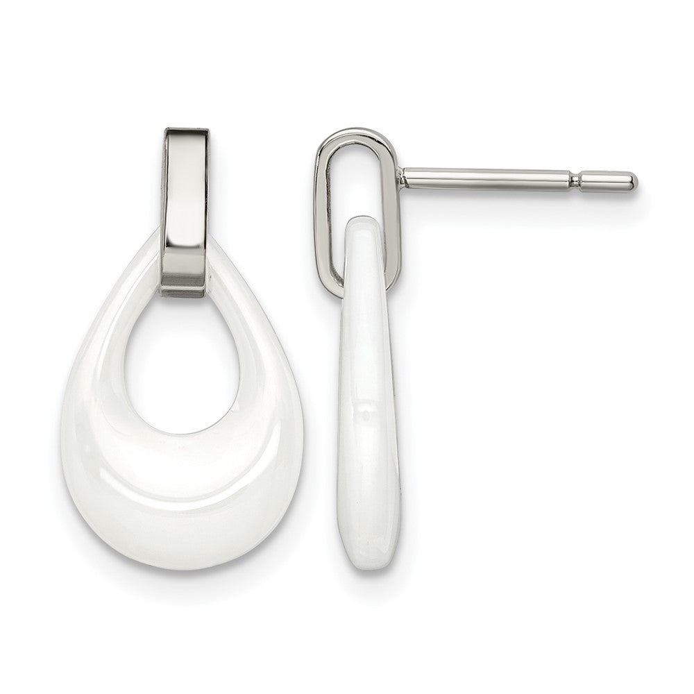 Chisel Stainless Steel Polished with White Ceramic Post Dangle Earrings