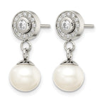 Chisel Stainless Steel Polished CZ and Freshwater Cultured Pearl Post Dangle Earrings