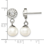Chisel Stainless Steel Polished CZ and Freshwater Cultured Pearl Post Dangle Earrings