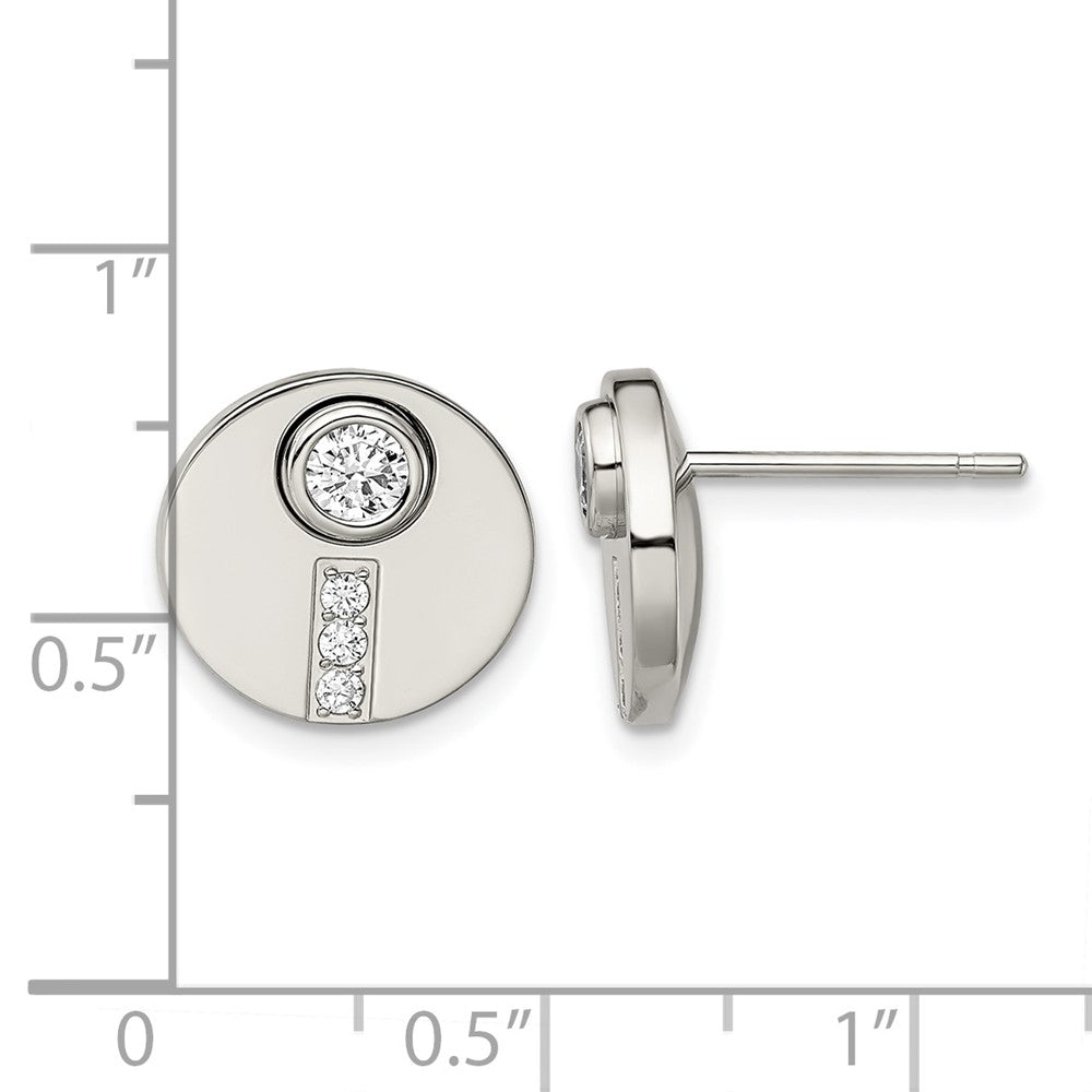 Chisel Stainless Steel Polished CZ Circle Post Earrings