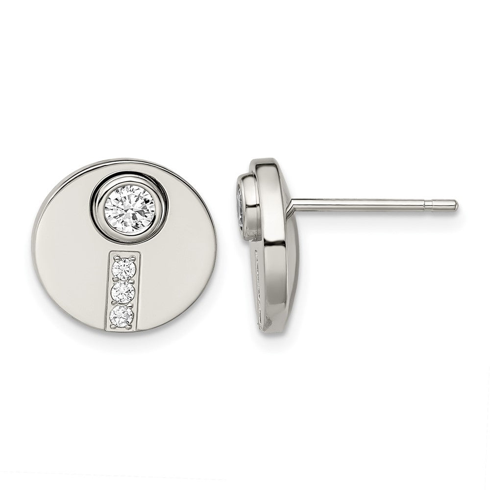 Chisel Stainless Steel Polished CZ Circle Post Earrings