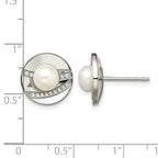 Chisel Stainless Steel Polished CZ and Freshwater Cultured Pearl Post Earrings