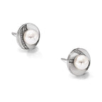 Chisel Stainless Steel Polished CZ and Freshwater Cultured Pearl Post Earrings