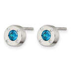 Chisel Stainless Steel Polished Blue and Clear CZ Post Earrings