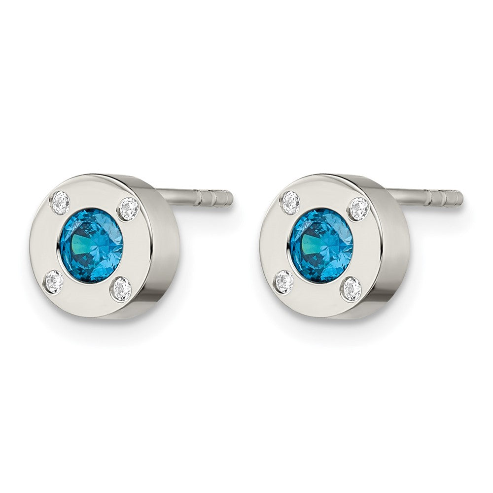 Chisel Stainless Steel Polished Blue and Clear CZ Post Earrings