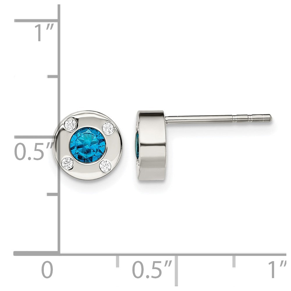 Chisel Stainless Steel Polished Blue and Clear CZ Post Earrings