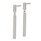 Stainless Steel Polished CZ Bar Post Dangle Earrings