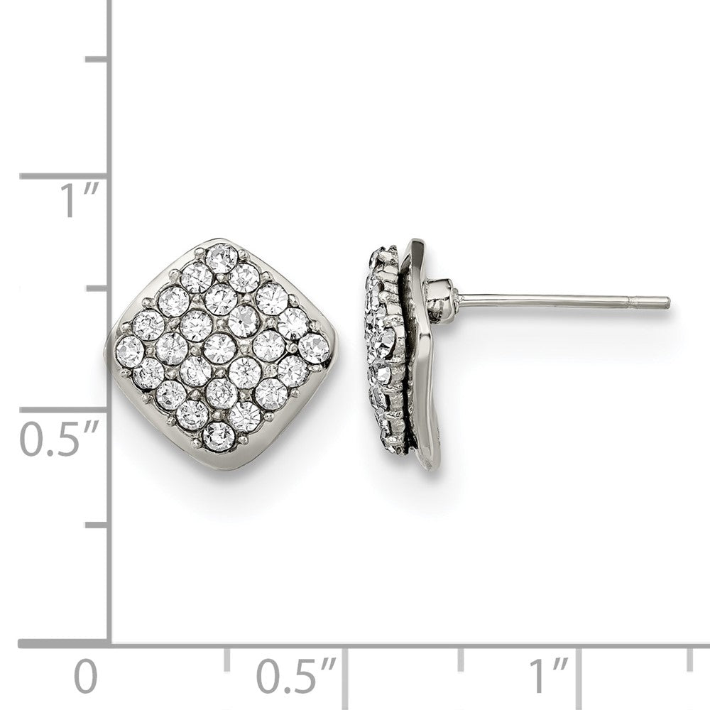 Stainless Steel Polished Post Square with Crystal Earrings