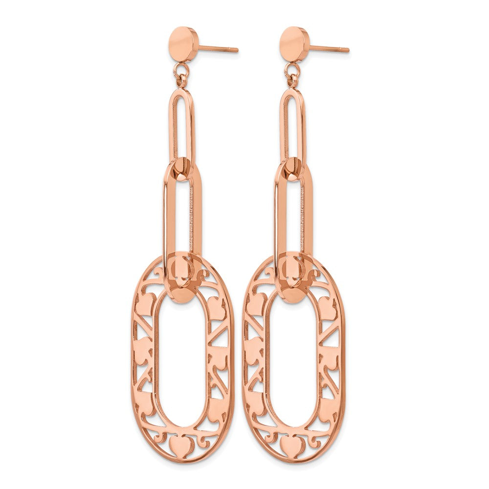 Stainless Steel Polished Rose IP-Plated Heart Post Dangle Earrings