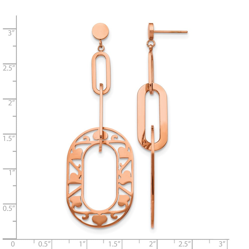 Stainless Steel Polished Rose IP-Plated Heart Post Dangle Earrings