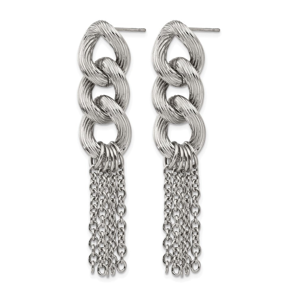 Stainless Steel Polished Chain Post Dangle Earrings