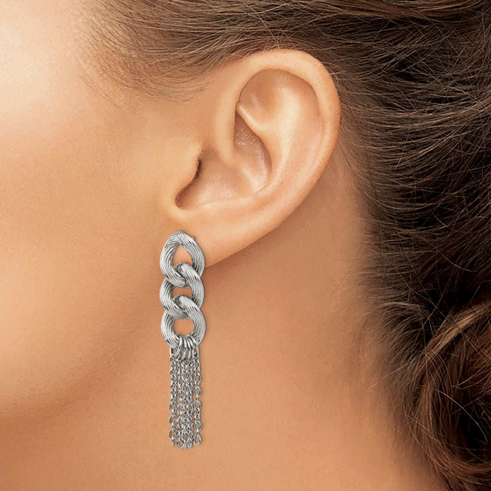 Stainless Steel Polished Chain Post Dangle Earrings