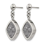 Stainless Steel Polished with Silver Druzy Post Dangle Earrings