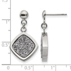 Stainless Steel Polished with Silver Druzy Post Dangle Earrings