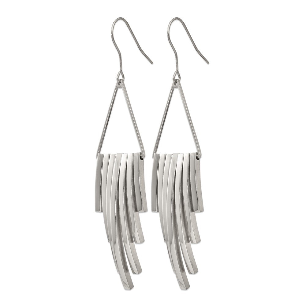 Stainless Steel Polished Triangle w/Bar Dangle Shepherd Hook Earrings