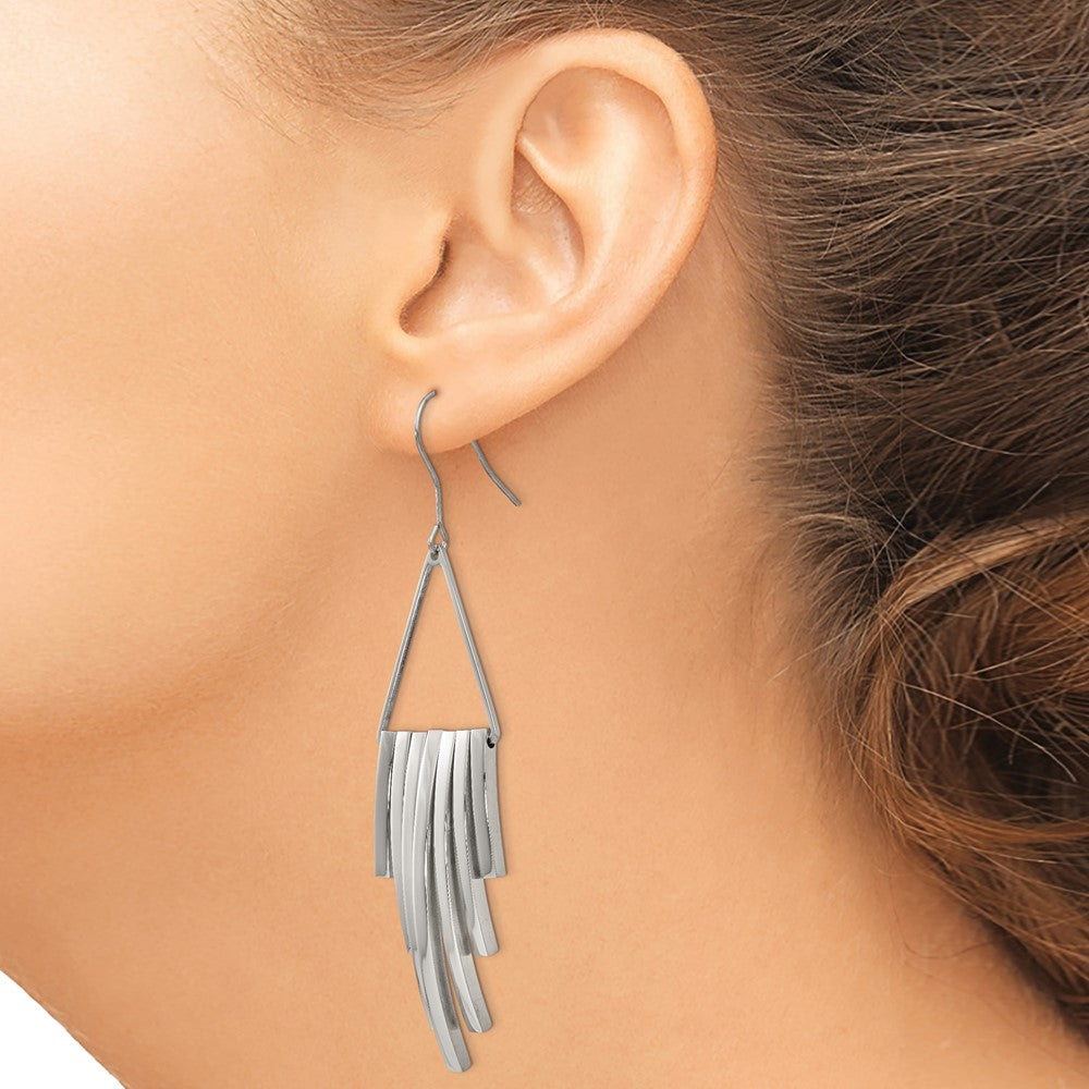 Stainless Steel Polished Triangle w/Bar Dangle Shepherd Hook Earrings