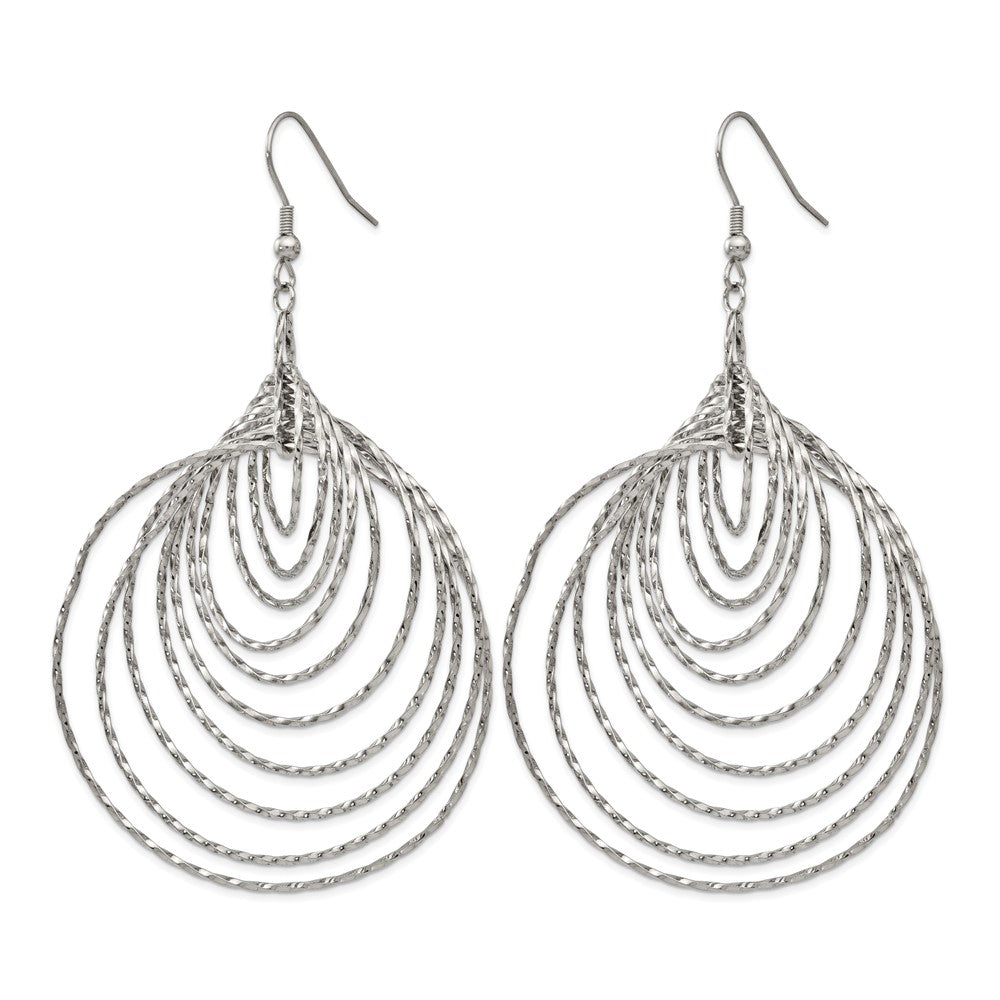 Stainless Steel Polished Twisted Graduated Circles Dangle Earrings