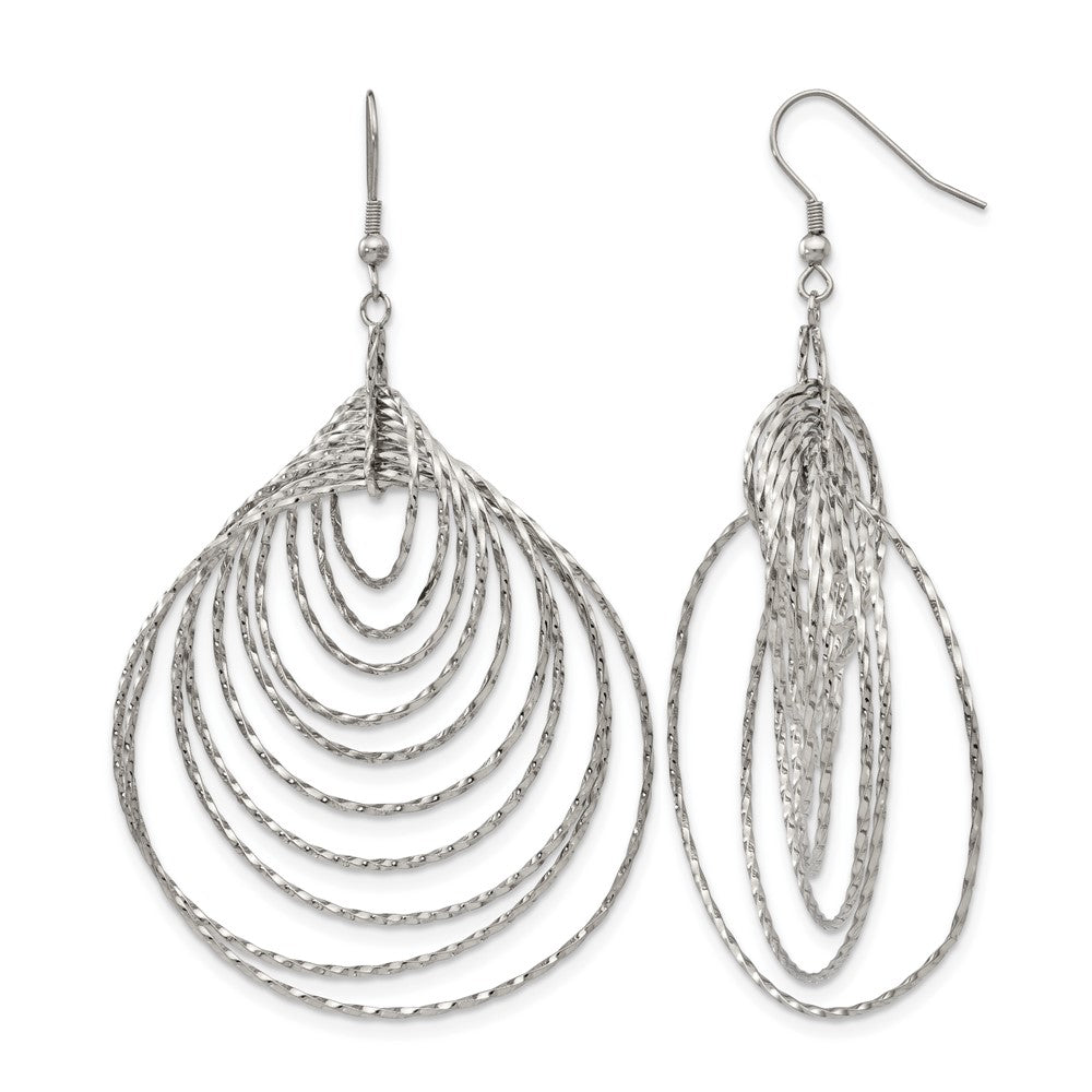 Stainless Steel Polished Twisted Graduated Circles Dangle Earrings