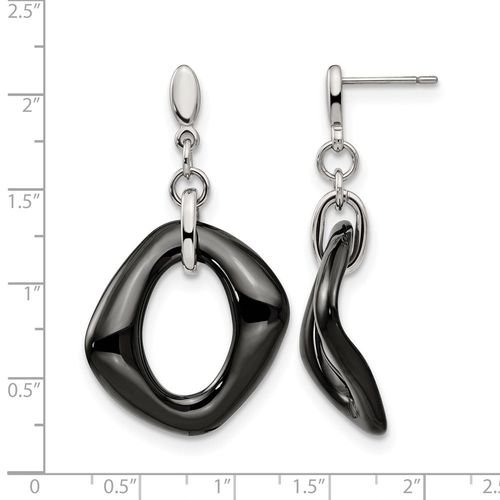 Chisel Stainless Steel Polished with Black Ceramic Post Dangle Earrings