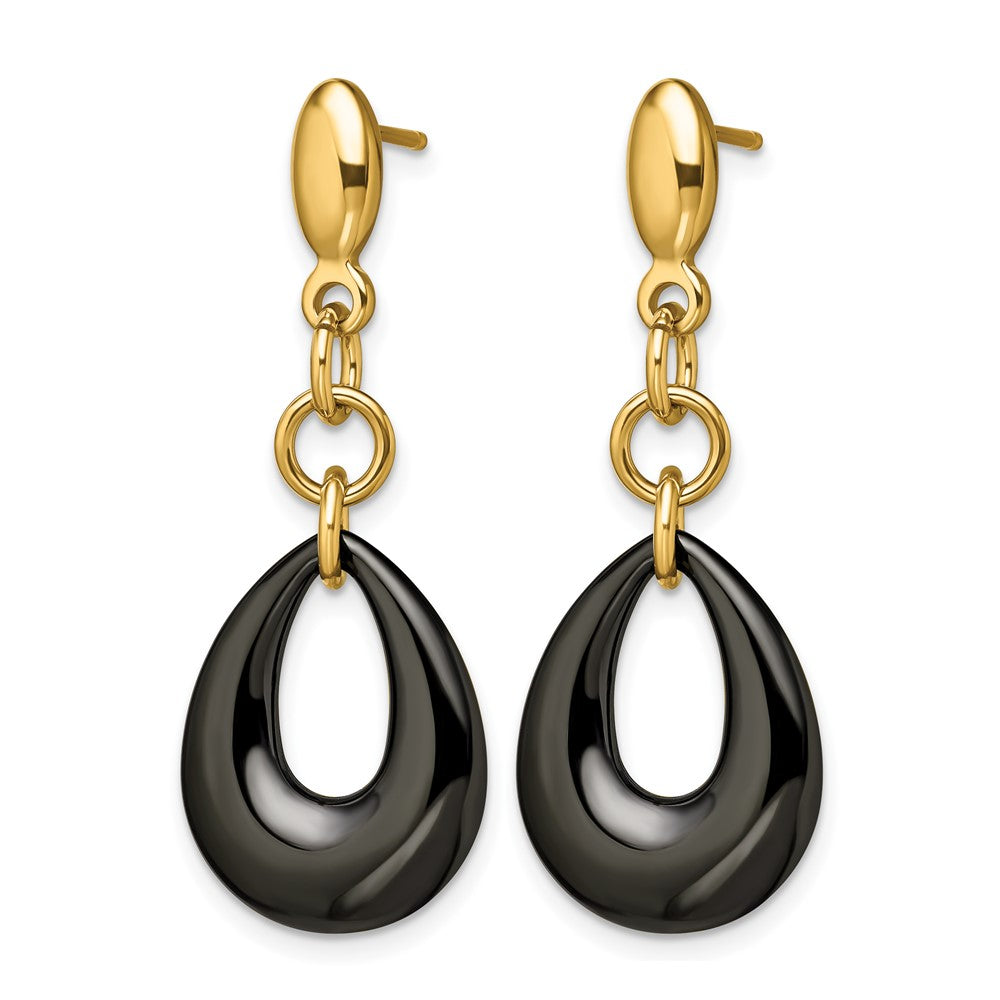 Chisel Stainless Steel Polished Yellow IP-plated Black Ceramic Post Dangle Earrings