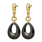 Chisel Stainless Steel Polished Yellow IP-plated Black Ceramic Post Dangle Earrings