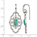 Chisel Stainless Steel Polished Imitation Turquoise and CZ Dangle Shepherd Hook Earrings