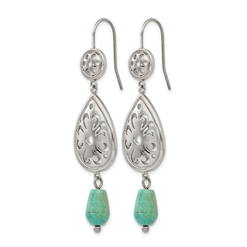 Chisel Stainless Steel Polished Imitation Turquoise Dangle Shepherd Hook Earrings