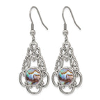 Chisel Stainless Steel Polished Filigree Imitation Abalone and Glass Dangle Shepherd Hook Earrings