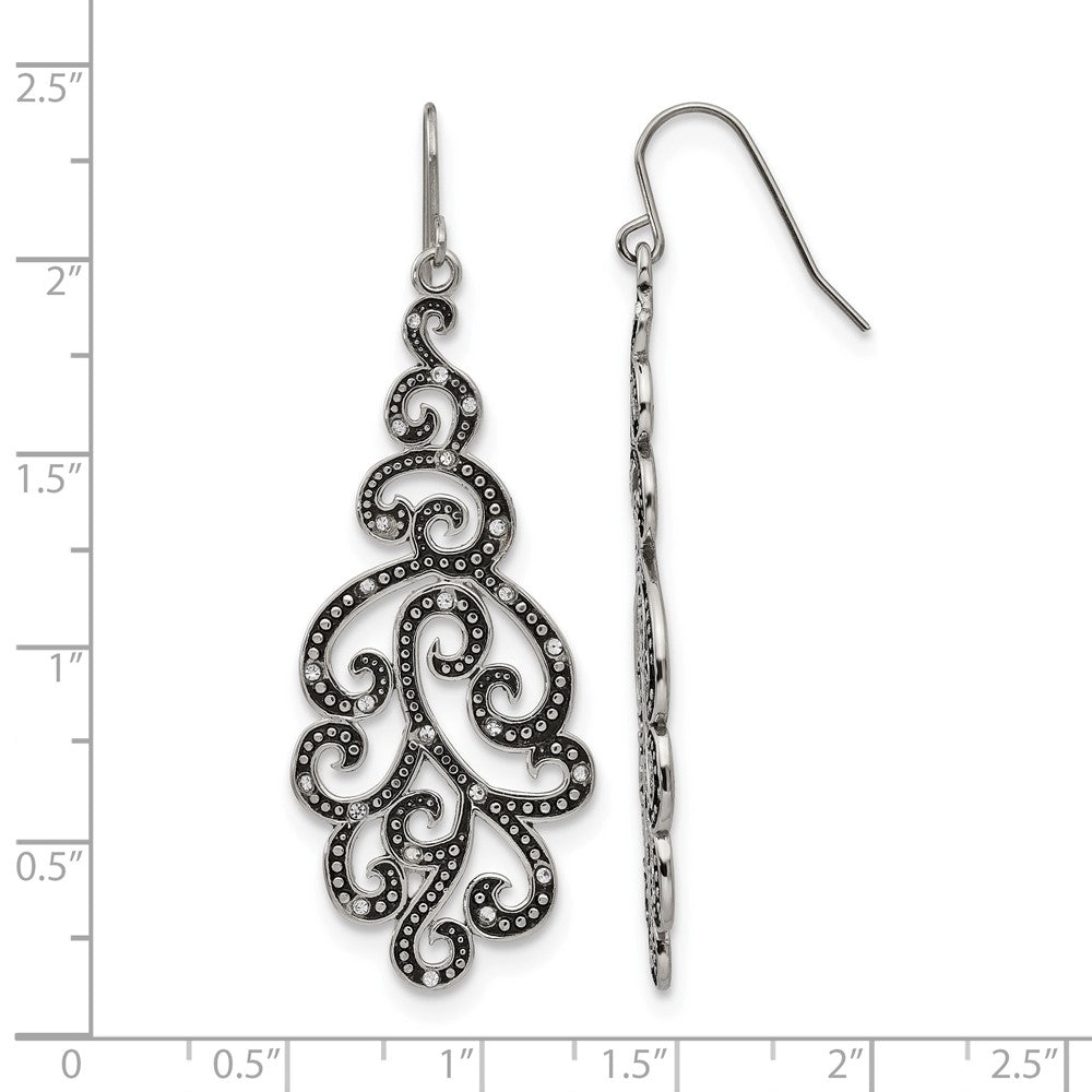 Chisel Stainless Steel Antiqued and Polished with Crystal Shepherd Hook Earrings