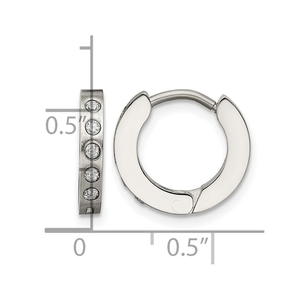 Chisel Stainless Steel Brushed and Polished with CZ 2mm Hinged Hoop Earrings