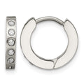 Chisel Stainless Steel Brushed and Polished with CZ 2mm Hinged Hoop Earrings